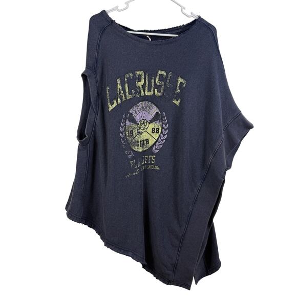 Free People Graphic Lacrosse Off Side Sweatshirt Asymmetrical Oversized Boho - Picture 3 of 16